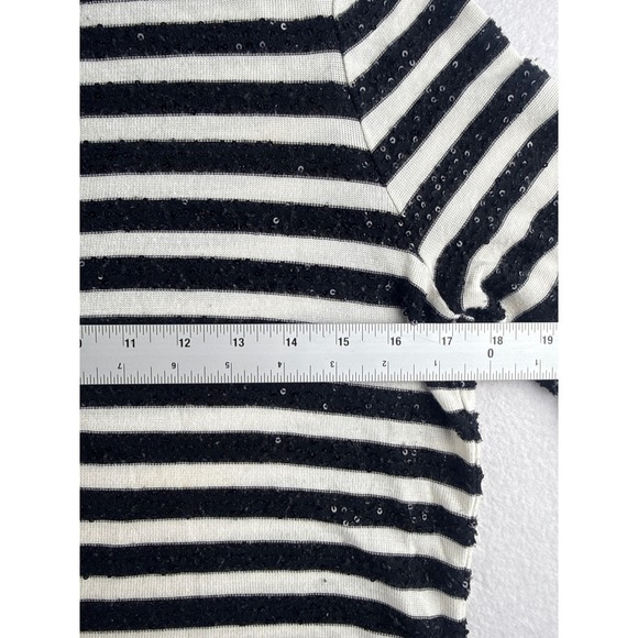 Talbots Petites Striped Sequin Boat Neck Top Black White 3/4 Sleeve MP CA23147 - Picture 4 of 8